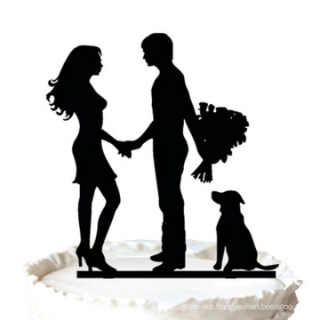 Bride and Groom with Dog Silhouette Wedding Cake Topper